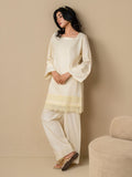 Cream Stylish Collection Vesper Linen Embroidered Stitched 2-Piece Suit-Tulip