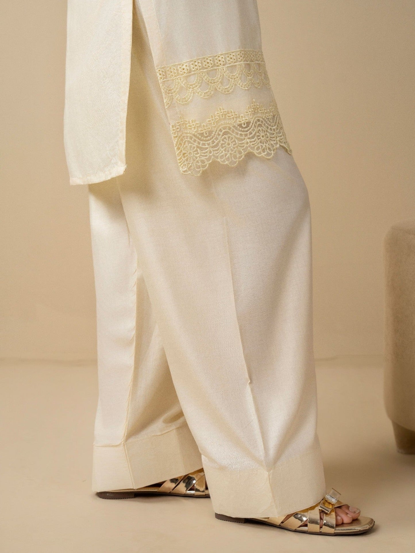 Cream Stylish Collection Vesper Linen Embroidered Stitched 2-Piece Suit-Tulip