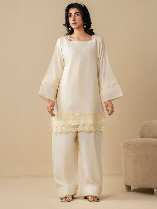 Cream Stylish Collection Vesper Linen Embroidered Stitched 2-Piece Suit-Tulip