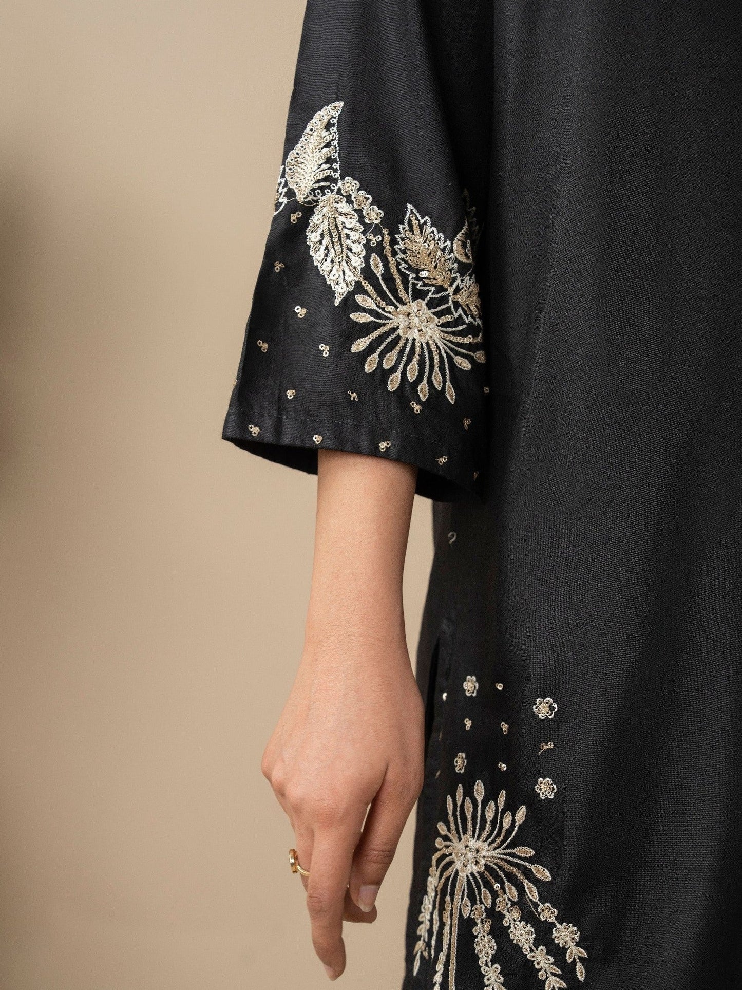 Black Stylish Collection Vesper Linen Embroidered Stitched 3-Piece Suit-Zola