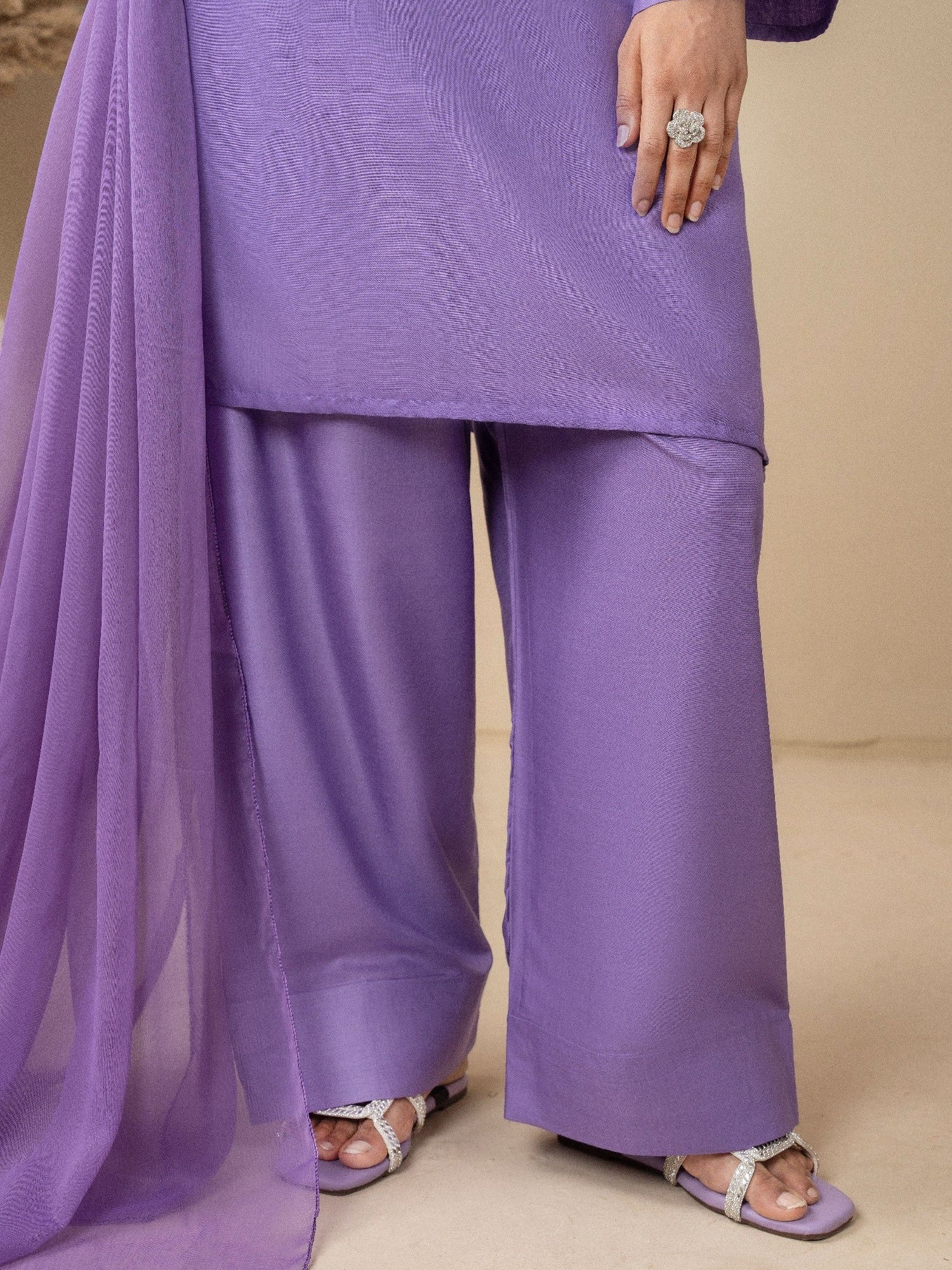 Lilac Stylish Collection Wesper Linen Stitched 3-Piece Suit-Lilac Orchid