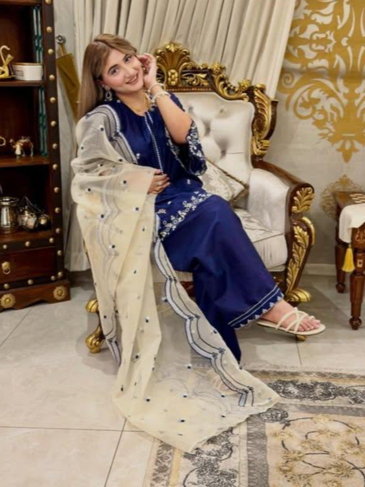 Blue-Stylish Collection Vesper Lawn Embroidered Stitched 3-Piece Suit-Feeroza