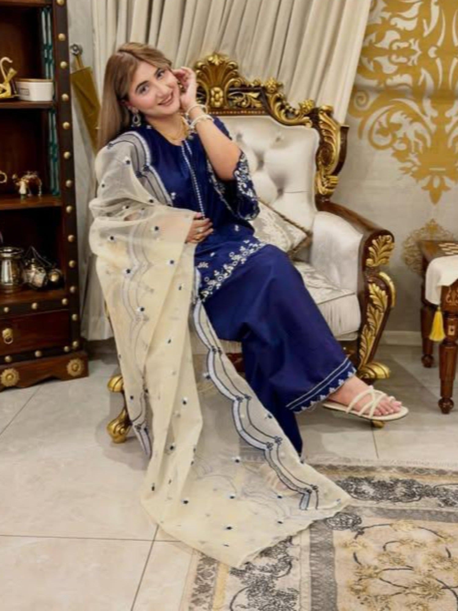 Blue-Stylish Collection Vesper Lawn Embroidered Stitched 3-Piece Suit-Feeroza