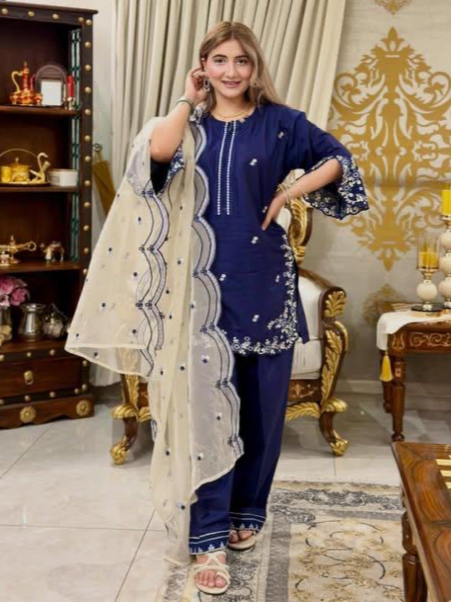 Blue-Stylish Collection Vesper Lawn Embroidered Stitched 3-Piece Suit-Feeroza