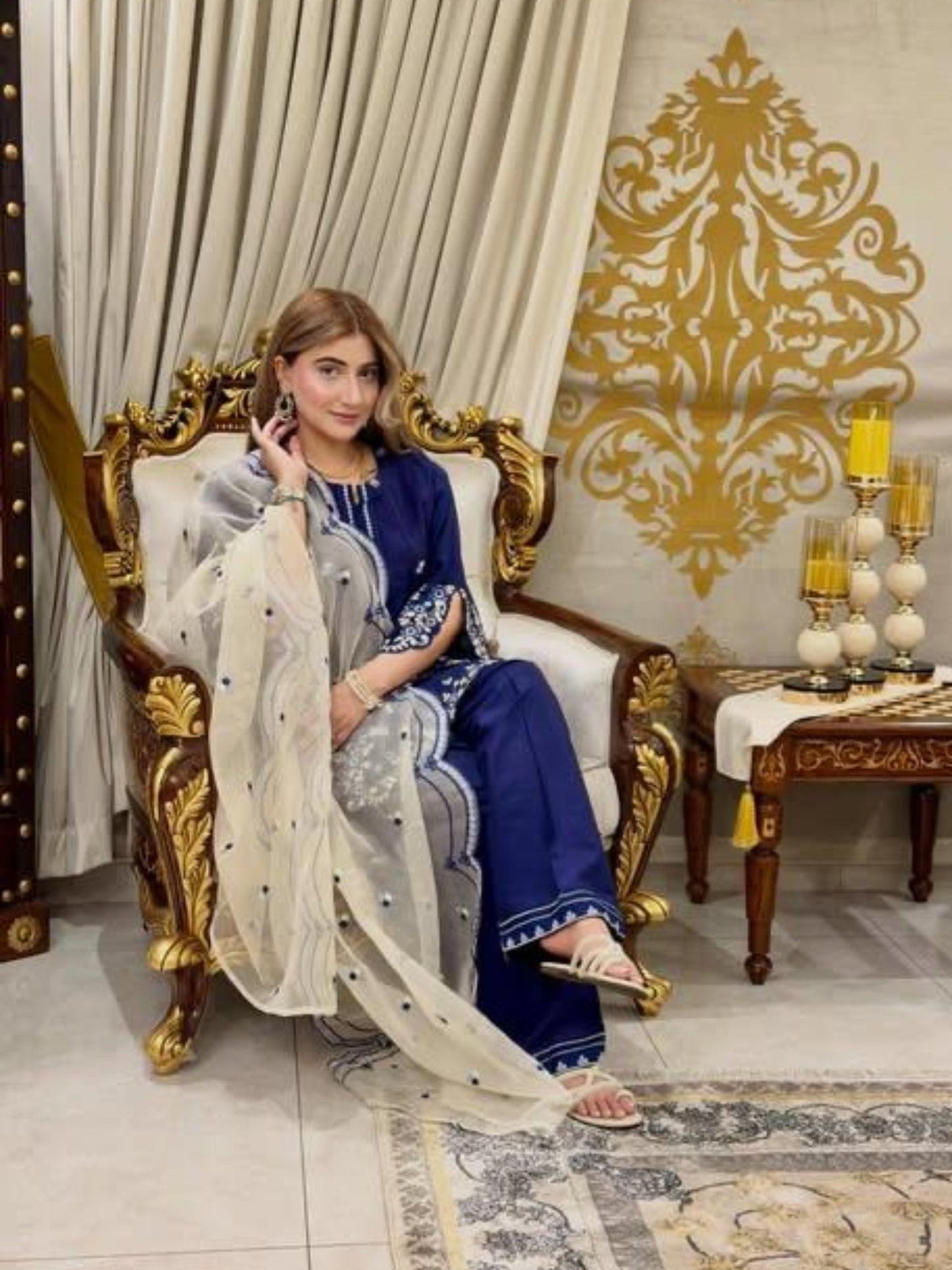 Blue-Stylish Collection Vesper Lawn Embroidered Stitched 3-Piece Suit-Feeroza