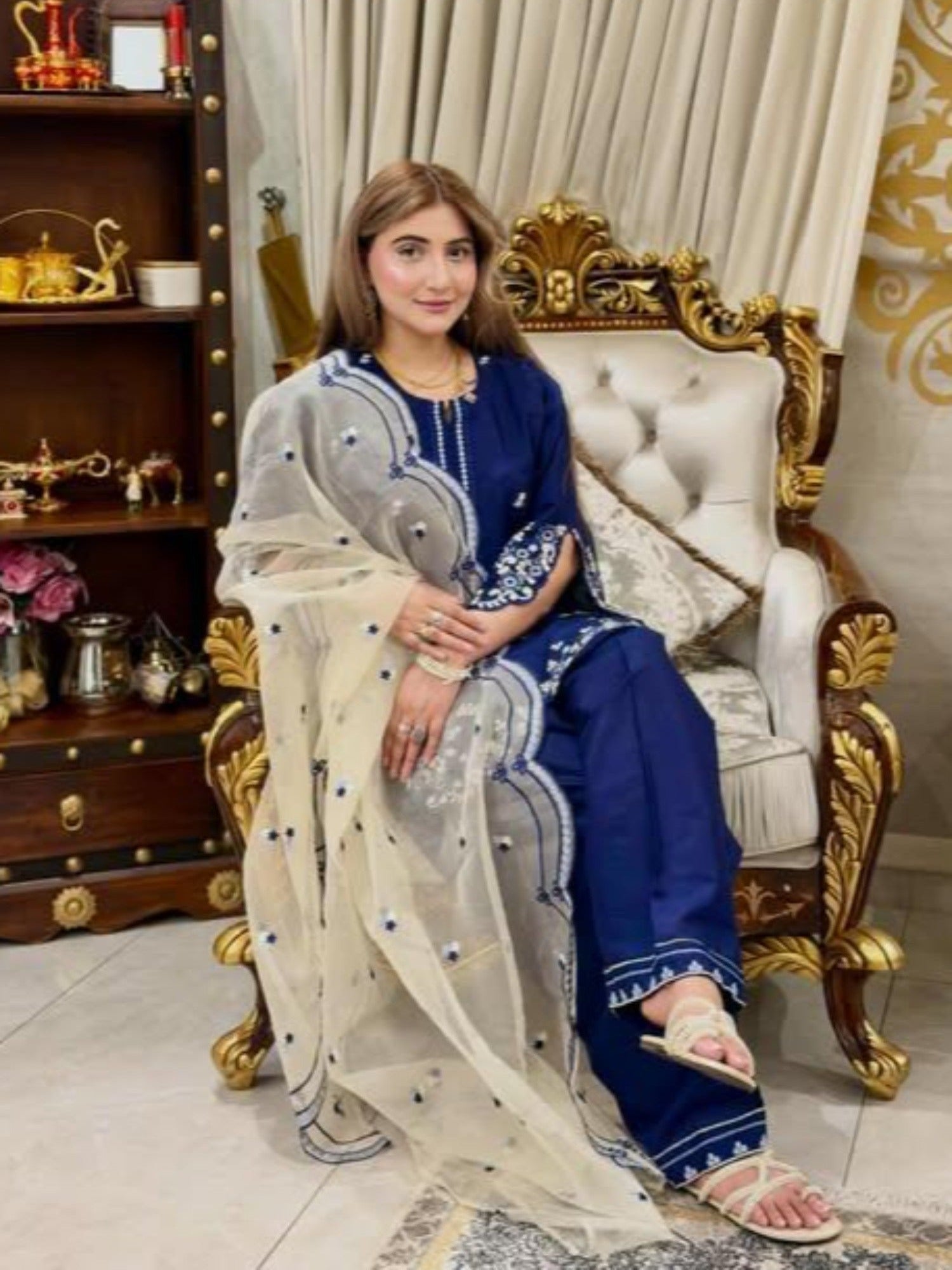 Blue-Stylish Collection Vesper Lawn Embroidered Stitched 3-Piece Suit-Feeroza