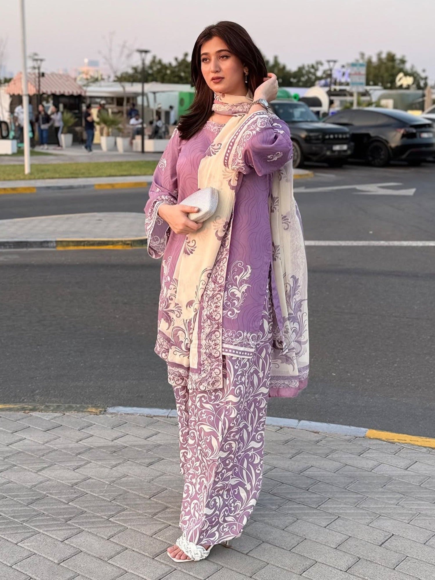 Lilac Stylish Collection Wesper Lawn Printed Stitched 3-Piece Suit-Wishmy Pastel