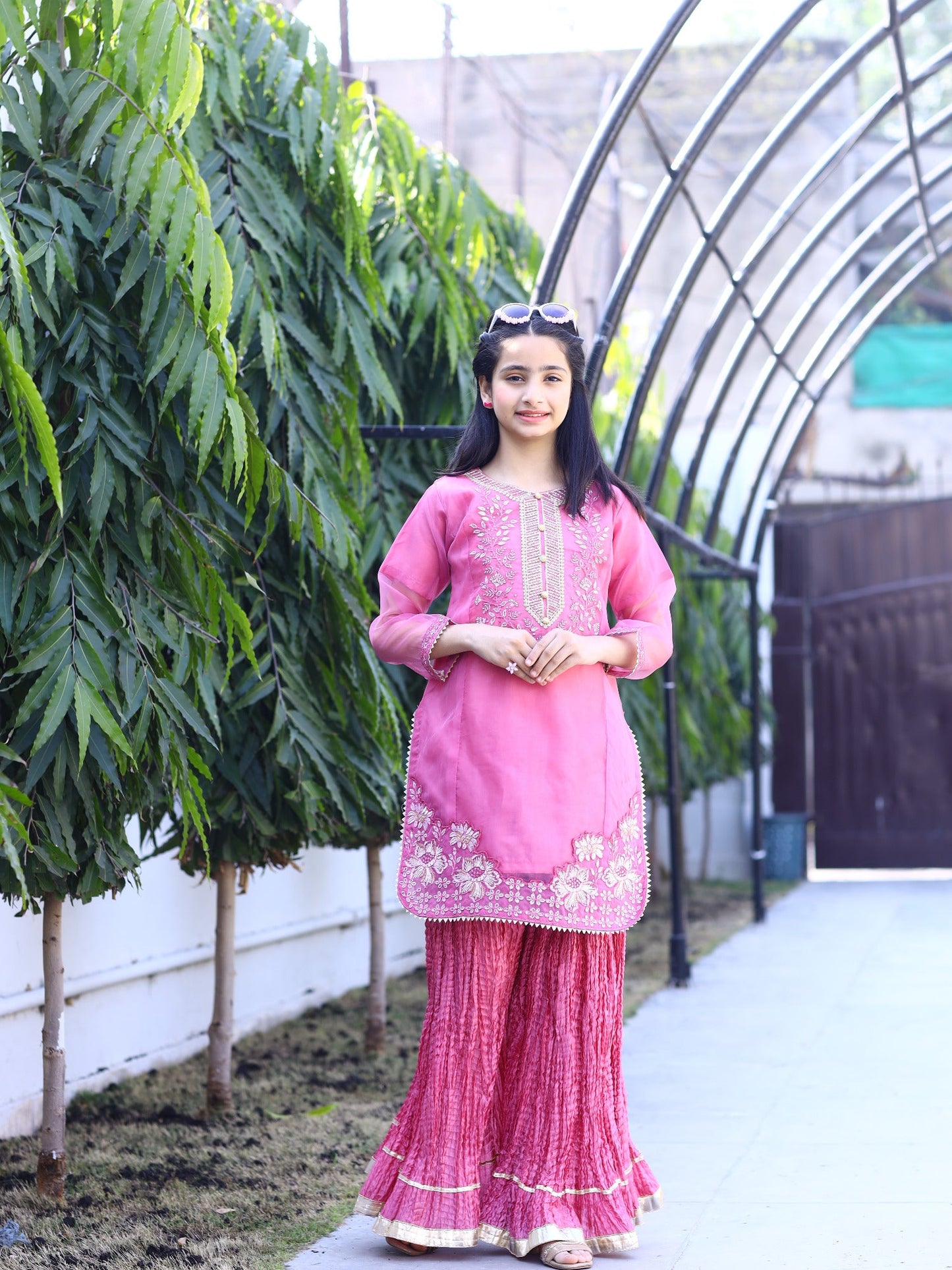 Hot Pink-Lumira Organza Embroidered Lumira Organza Embroidered Sharara-Saba-Saba