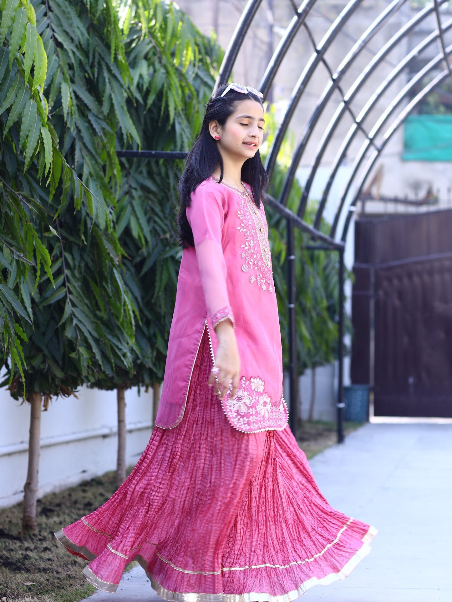 Hot Pink-Lumira Organza Embroidered Lumira Organza Embroidered Sharara-Saba-Saba