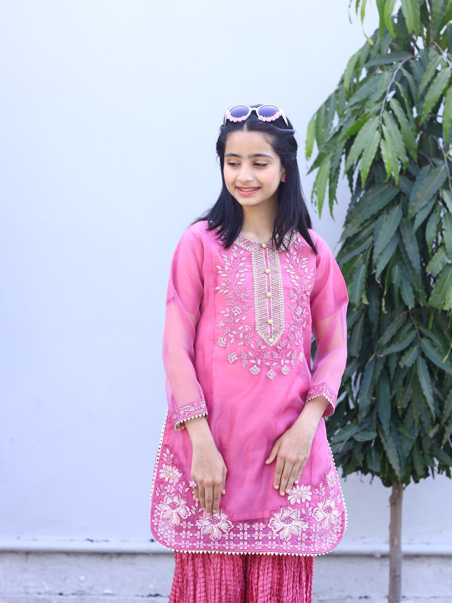 Hot Pink-Lumira Organza Embroidered Lumira Organza Embroidered Sharara-Saba-Saba