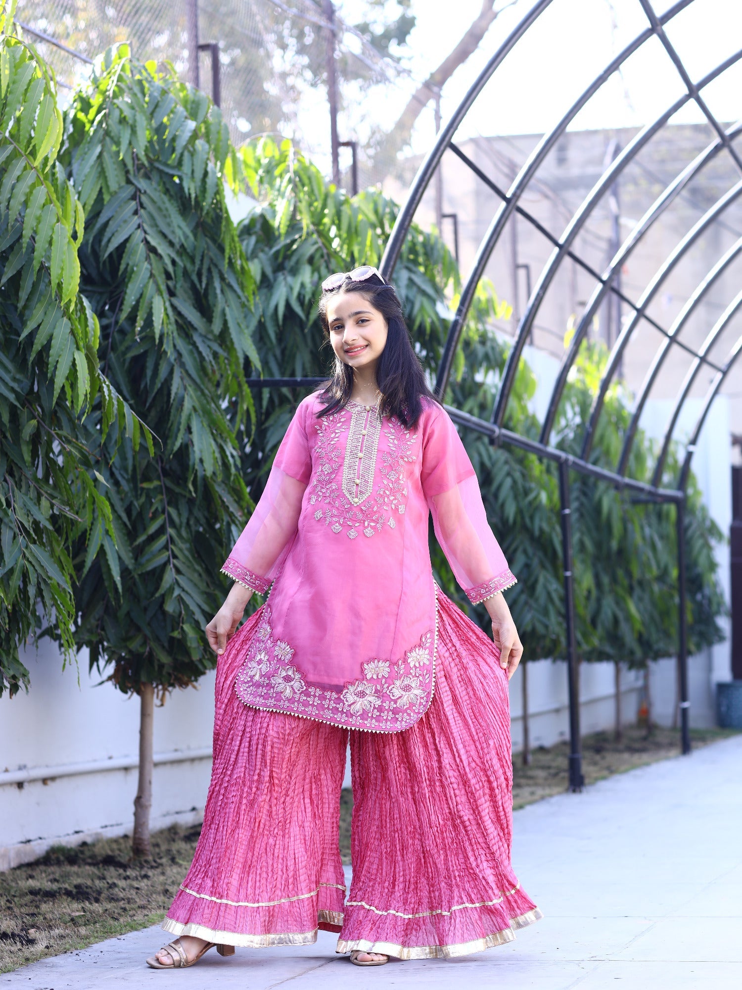 Hot Pink-Lumira Organza Embroidered Lumira Organza Embroidered Sharara-Saba-Saba