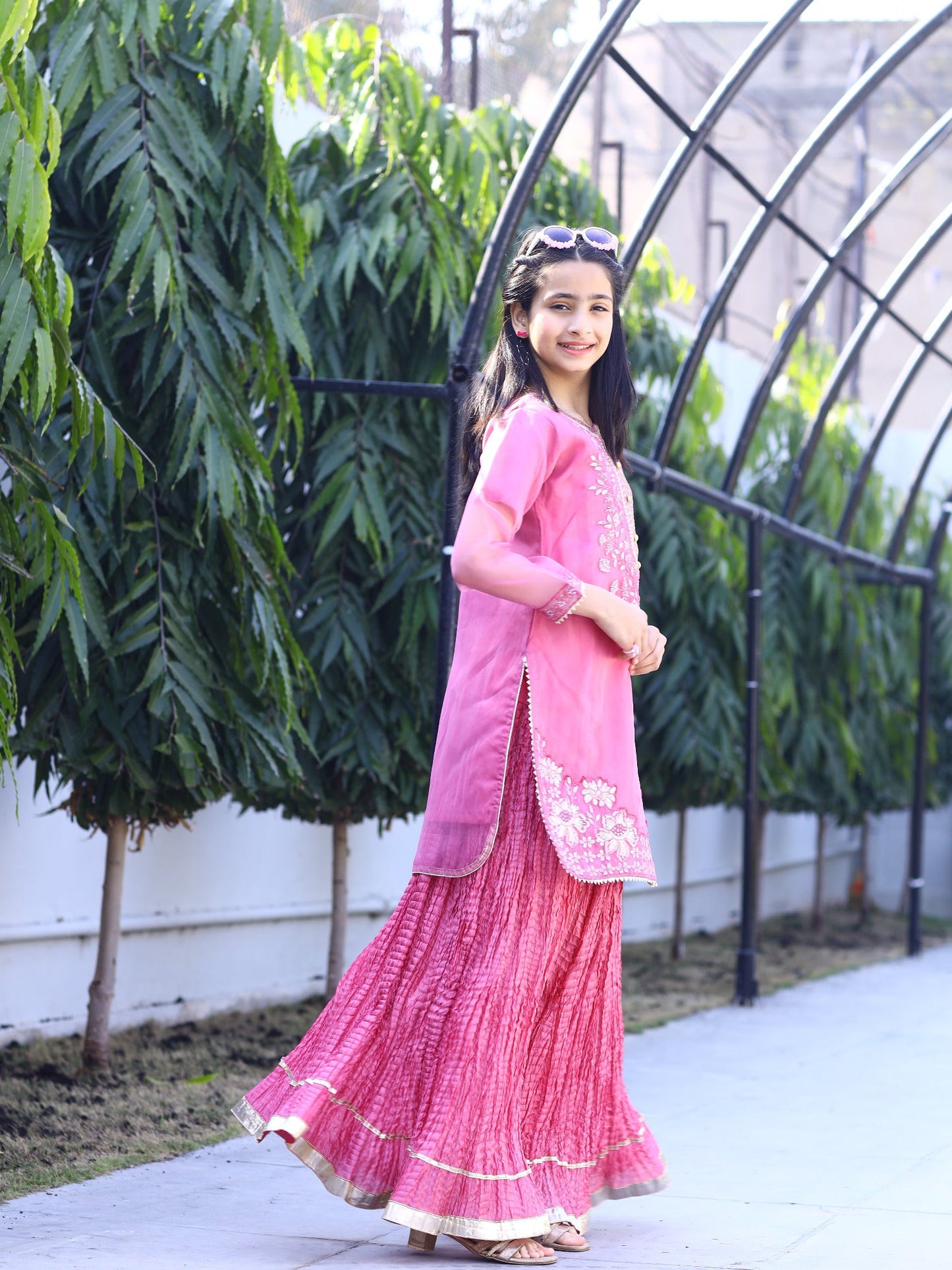 Hot Pink-Lumira Organza Embroidered Lumira Organza Embroidered Sharara-Saba-Saba
