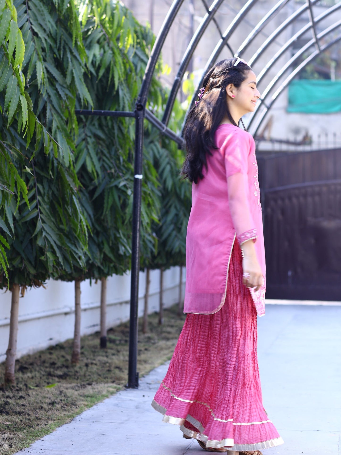 Hot Pink-Lumira Organza Embroidered Lumira Organza Embroidered Sharara-Saba-Saba