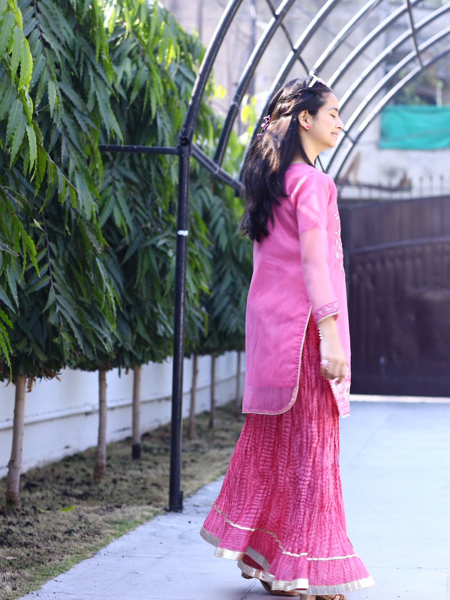 Hot Pink-Lumira Organza Embroidered Lumira Organza Embroidered Sharara-Saba-Saba