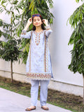 Blue-Lumira Cotton Embroidered Stitched 2-Piece Suit-Ocean Pearl