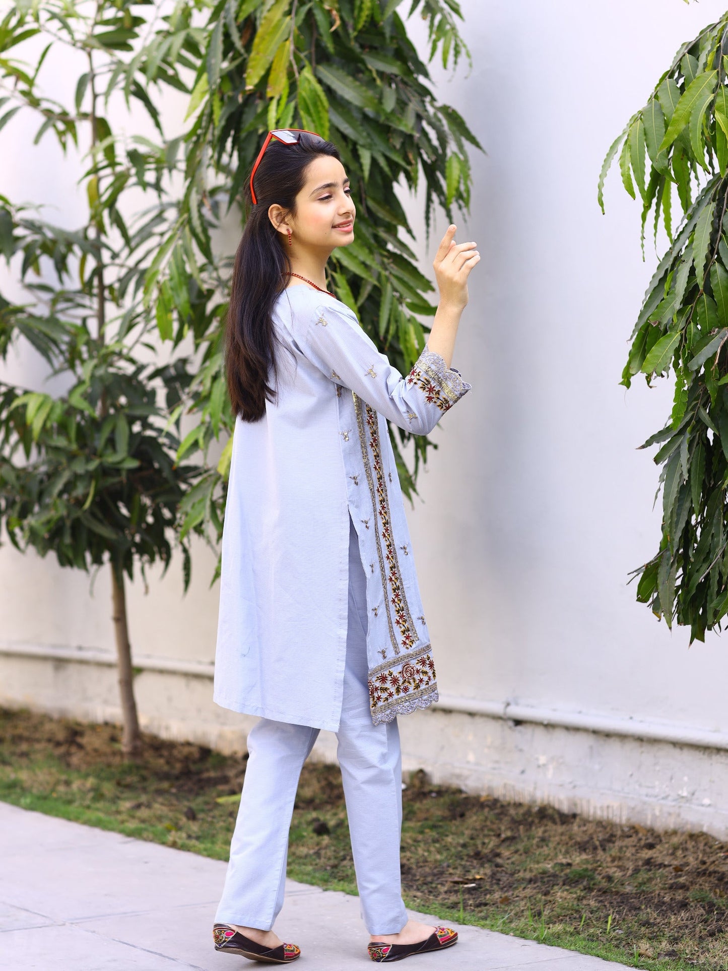 Blue-Lumira Cotton Embroidered Stitched 2-Piece Suit-Ocean Pearl