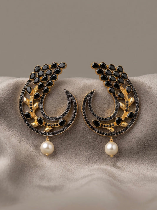  Gold and Black-Orya Jewellery Stud Earrings-Black E66