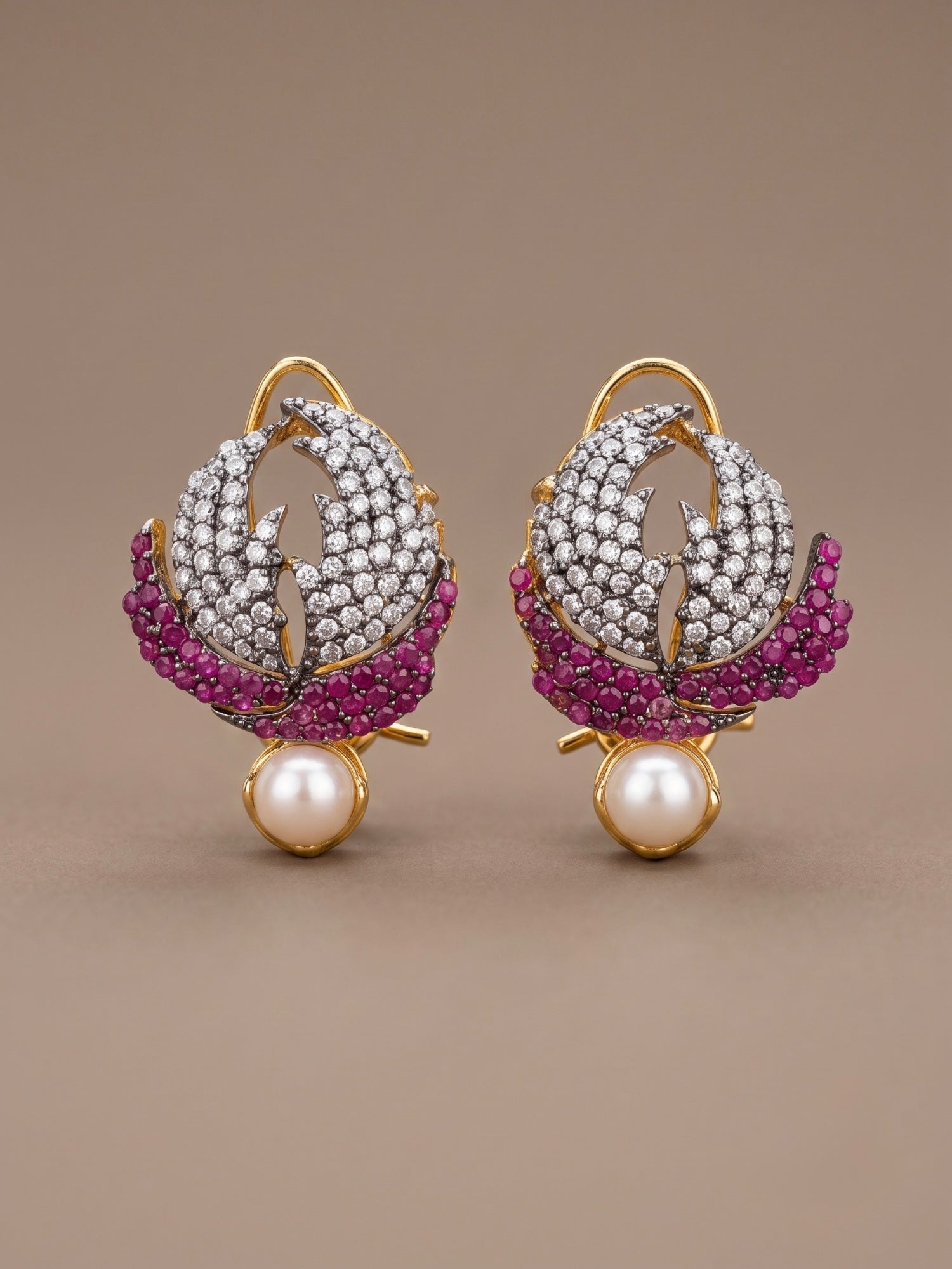golden.white and pink-Orya Jewellery Stud Earrings-Ruby Red E67