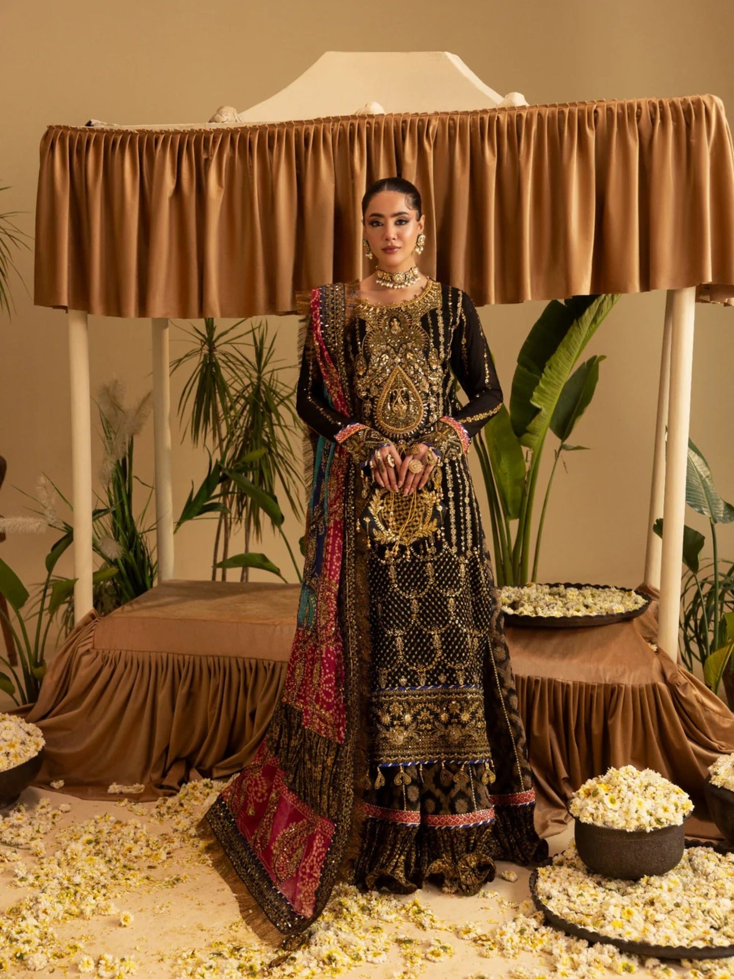 Black Sara Jahan Rang e Bahar Chiffon Embellished Lehenga Set-SJ-1039