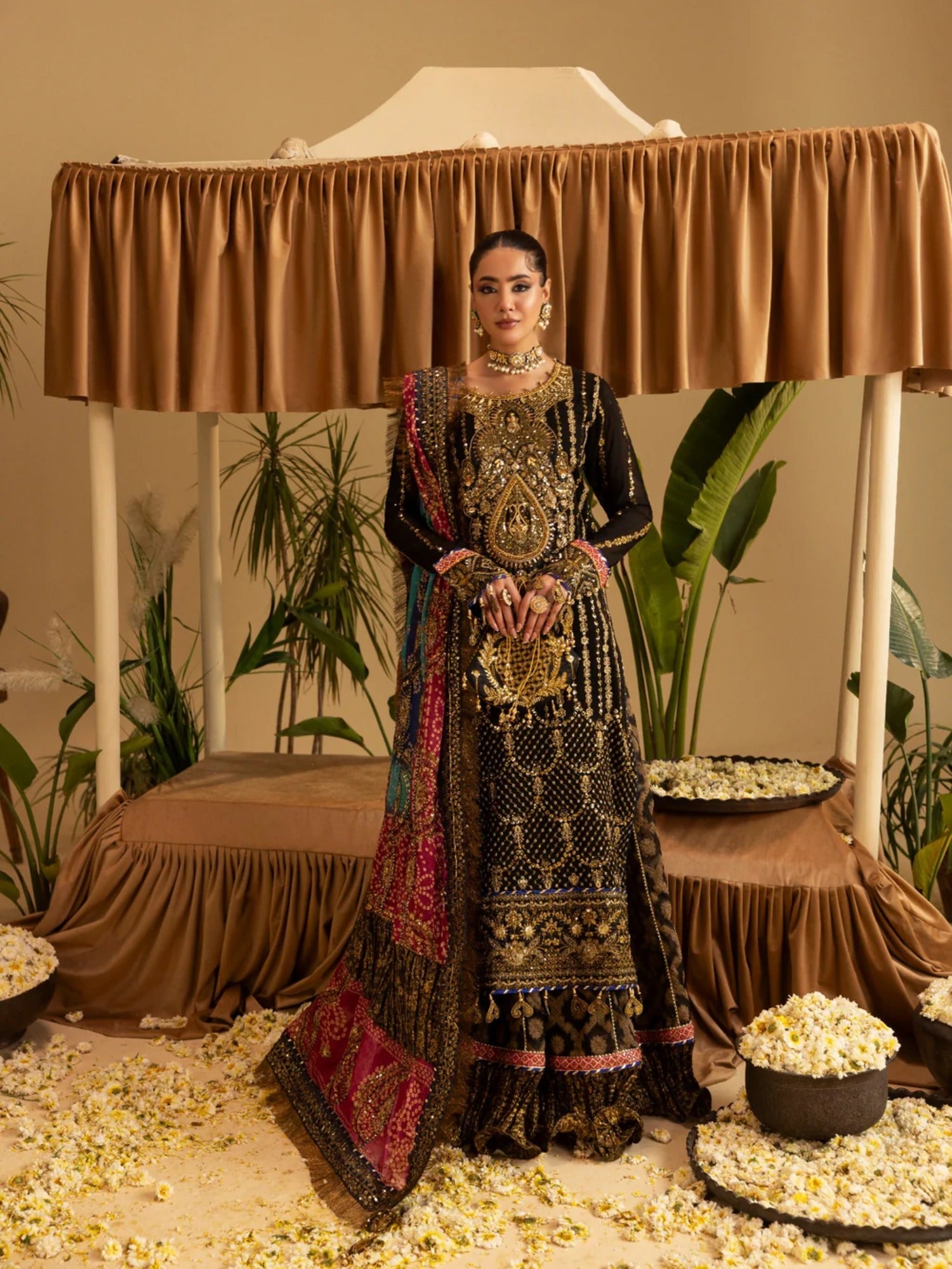 Black Sara Jahan Rang e Bahar Chiffon Embellished Lehenga Set-SJ-1039
