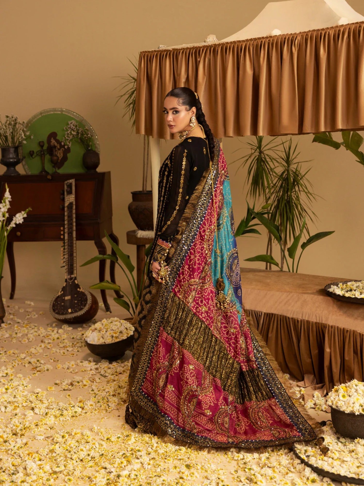 Black Sara Jahan Rang e Bahar Chiffon Embellished Lehenga Set-SJ-1039
