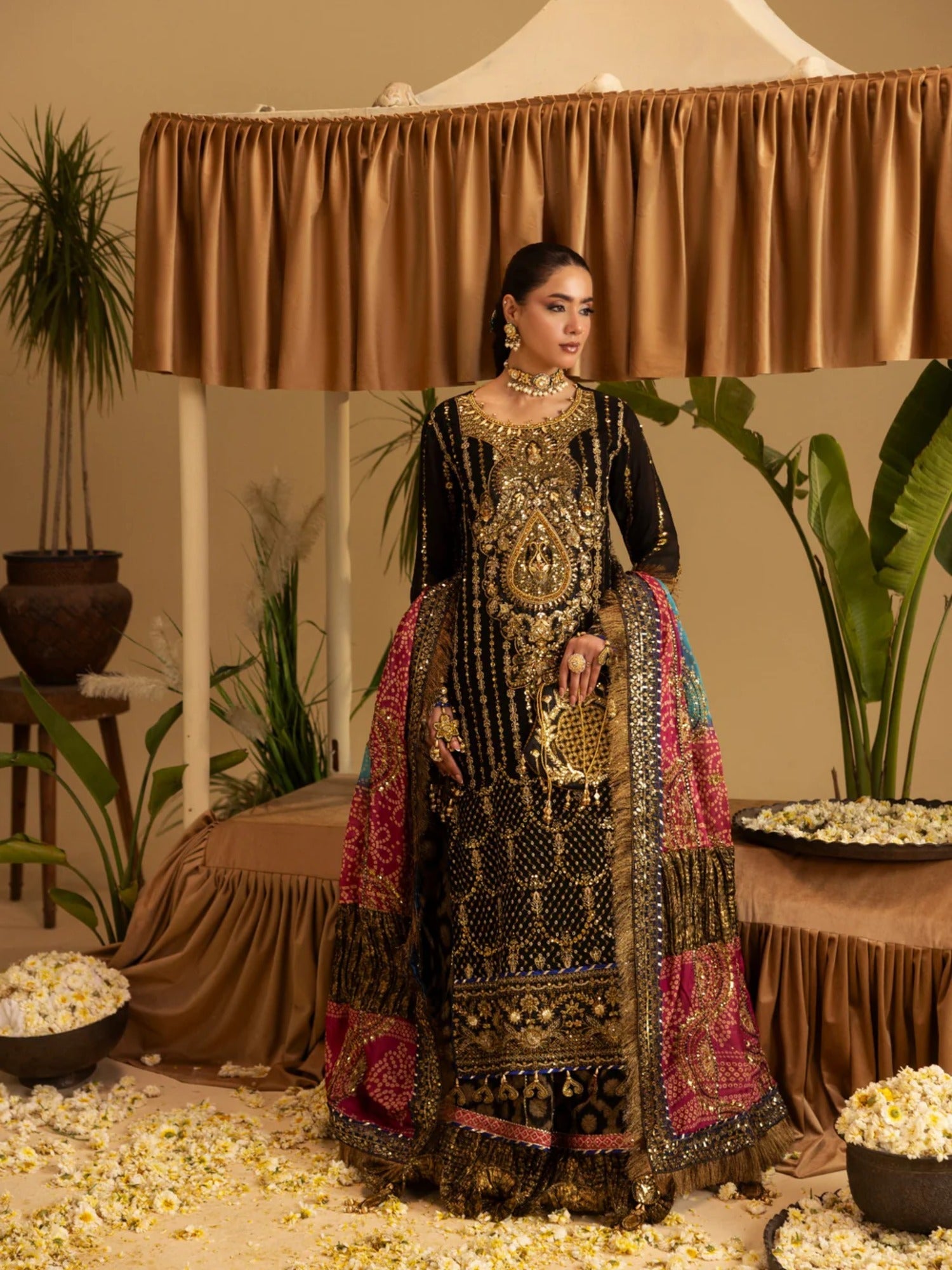 Black Sara Jahan Rang e Bahar Chiffon Embellished Lehenga Set-SJ-1039