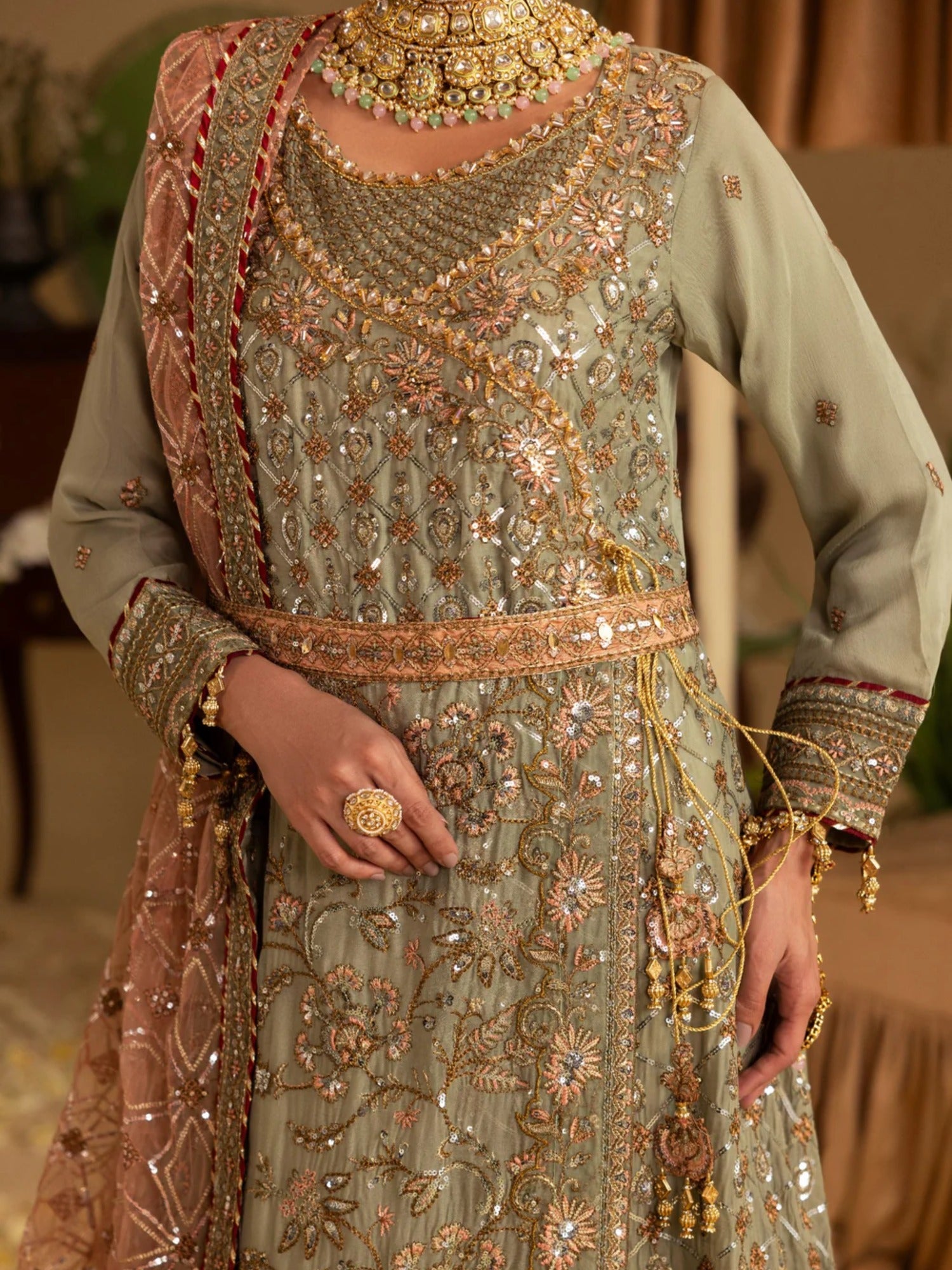 Green Sara Jahan Rang e Bahar Chiffon Embellished Stitched 4-Piece Suit-SJ-1066