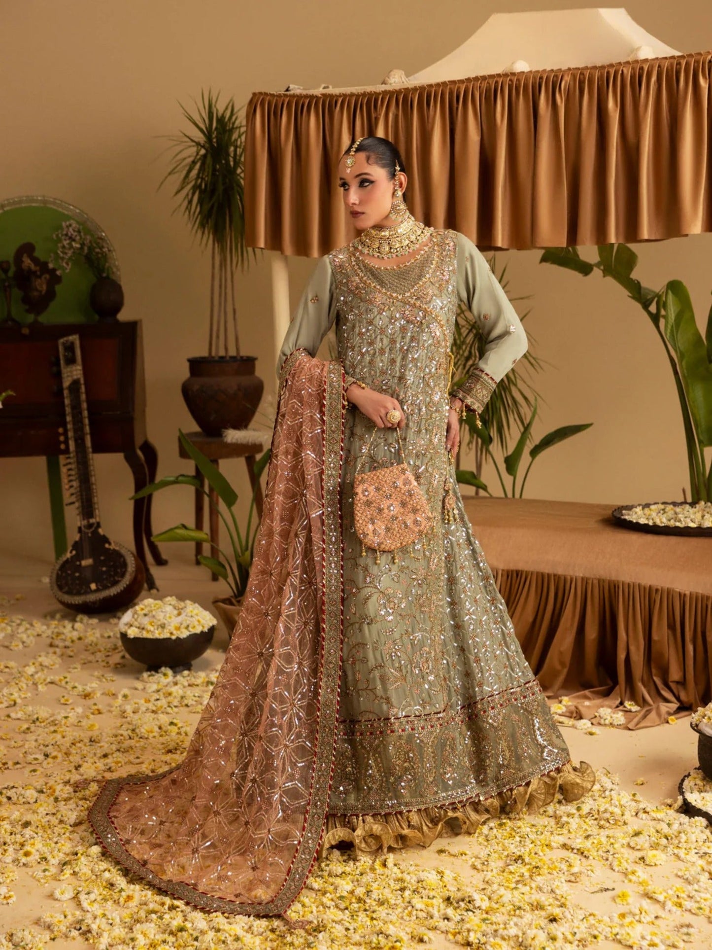 Green Sara Jahan Rang e Bahar Chiffon Embellished Stitched 4-Piece Suit-SJ-1066