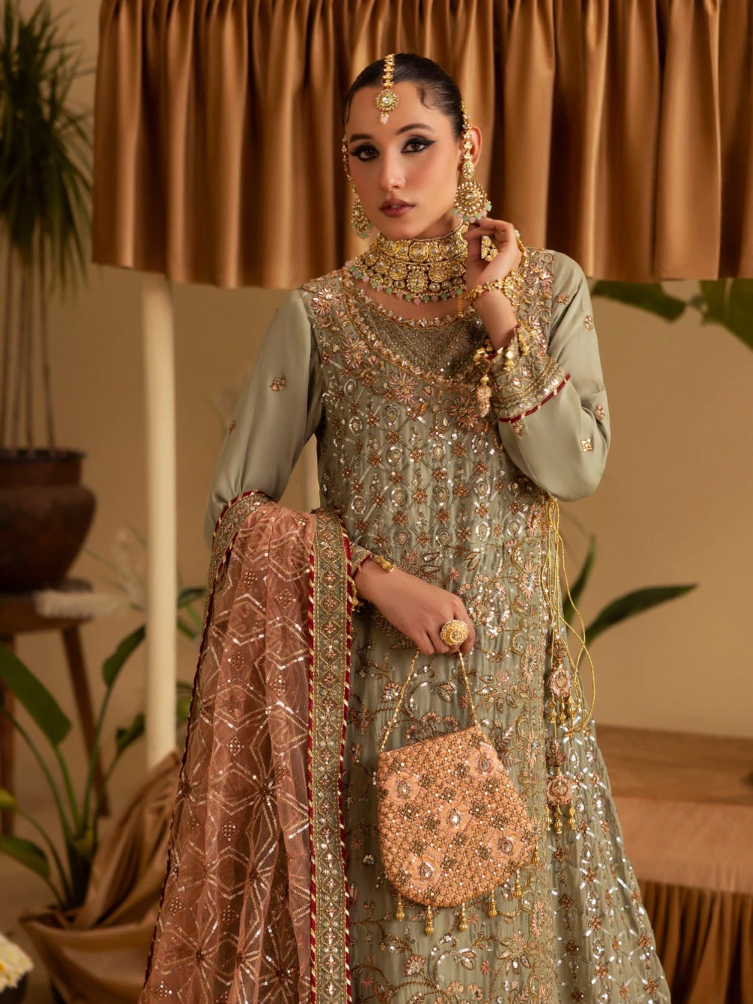 Green Sara Jahan Rang e Bahar Chiffon Embellished Stitched 4-Piece Suit-SJ-1066
