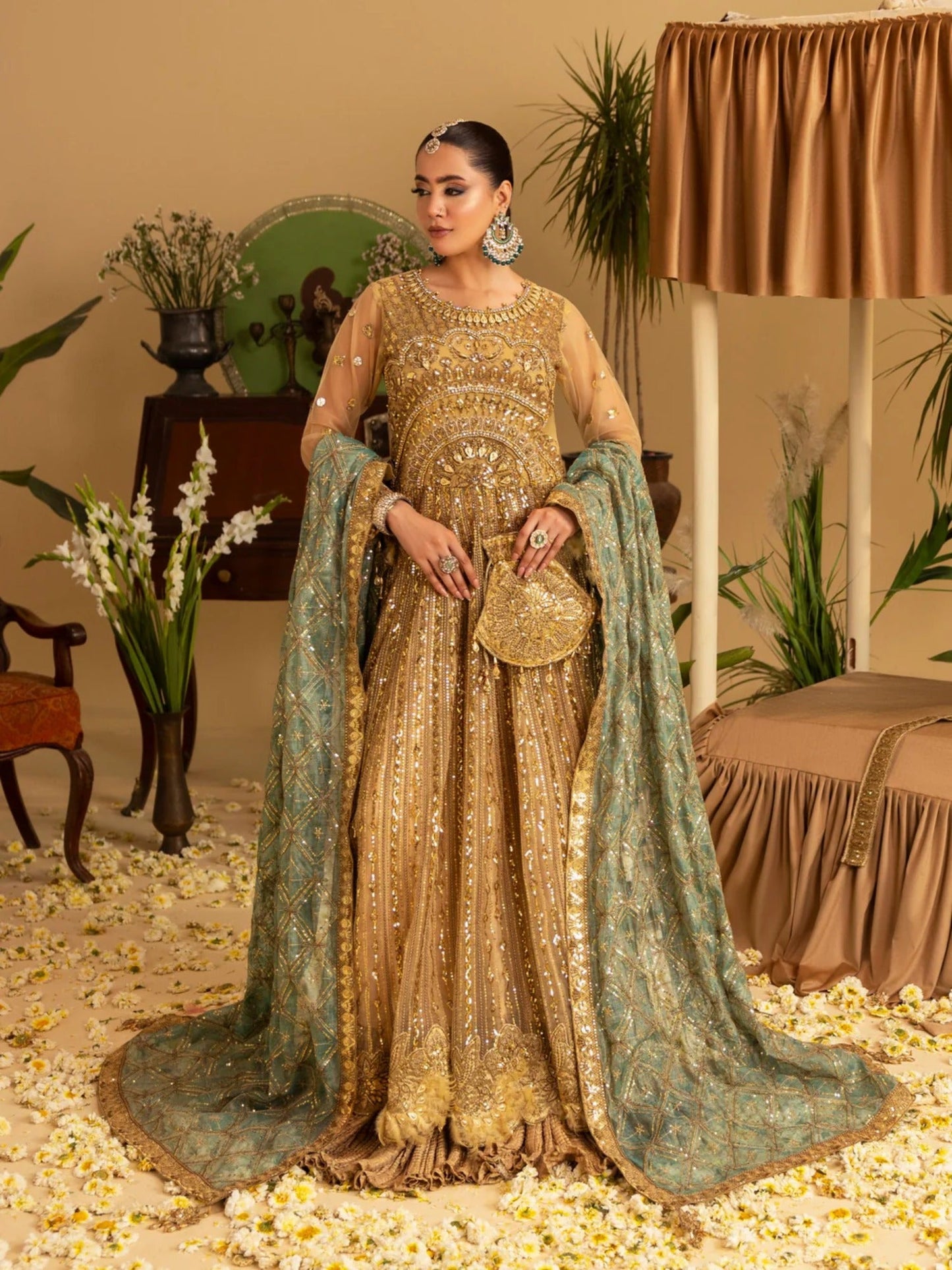 Golden Sara Jahan Rang e Bahar Net Embellished Maxi-SJ-1043