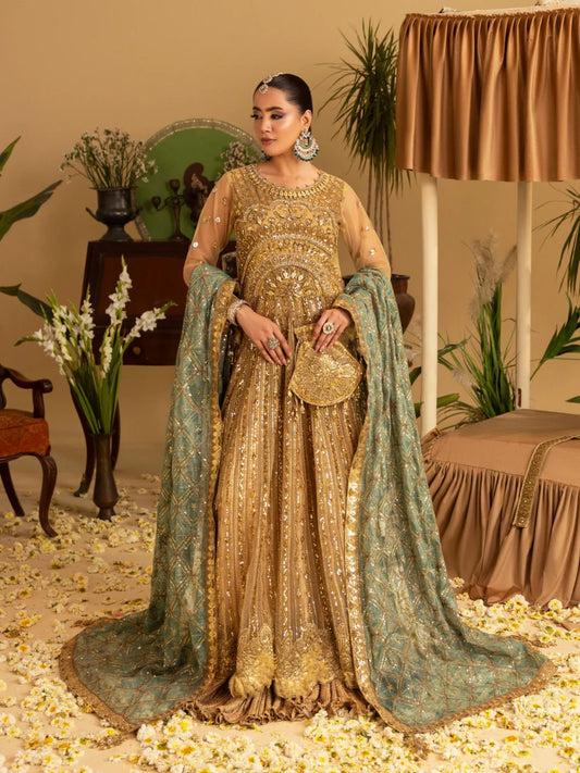 Golden Sara Jahan Rang e Bahar Net Embellished Maxi-SJ-1043