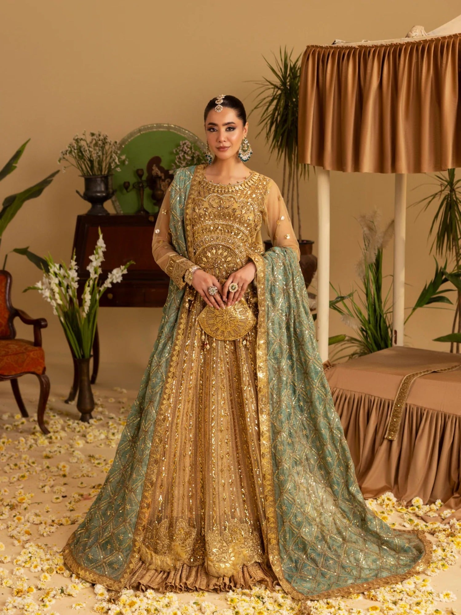 Golden Sara Jahan Rang e Bahar Net Embellished Maxi-SJ-1043