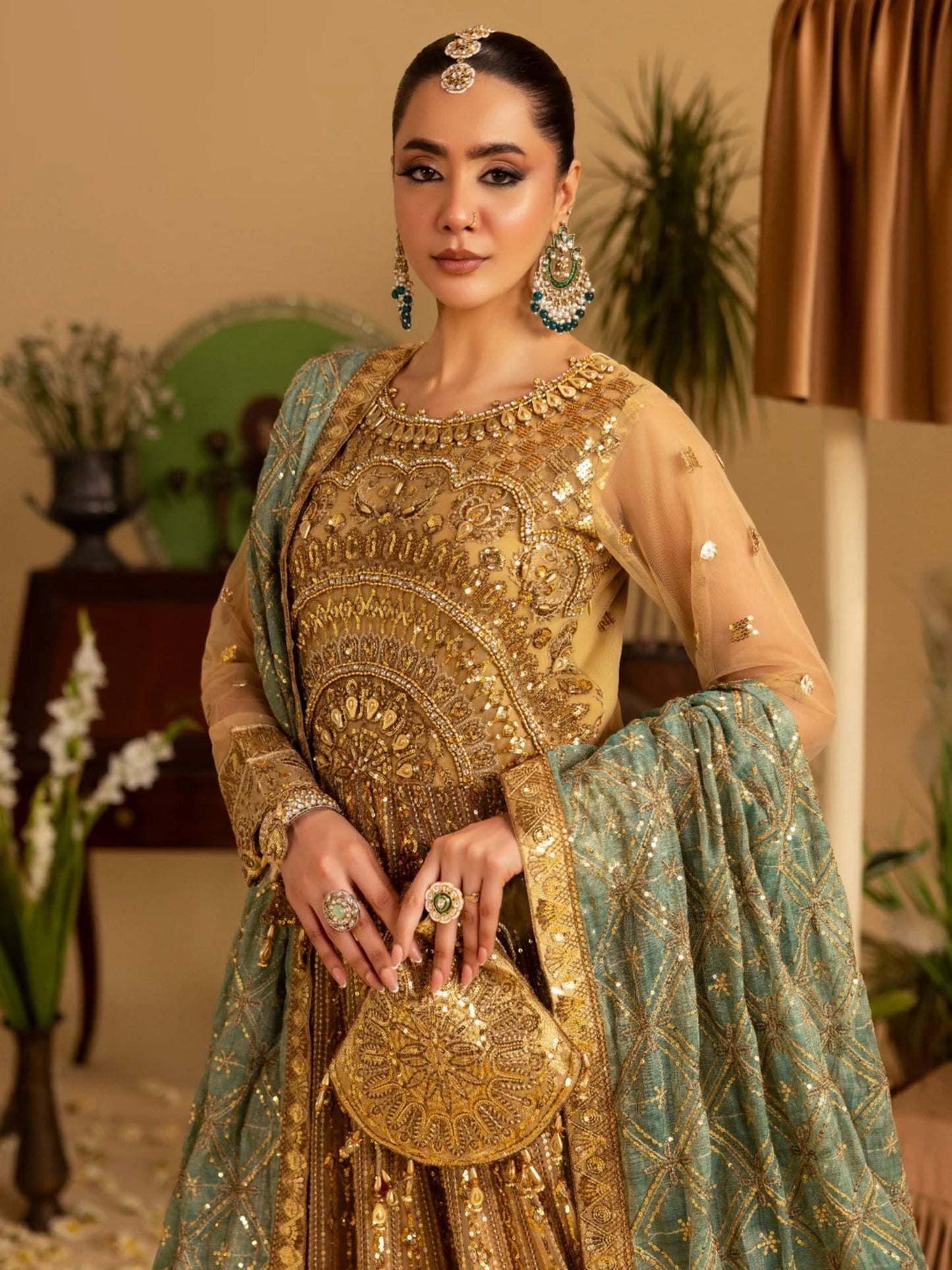 Golden Sara Jahan Rang e Bahar Net Embellished Maxi-SJ-1043