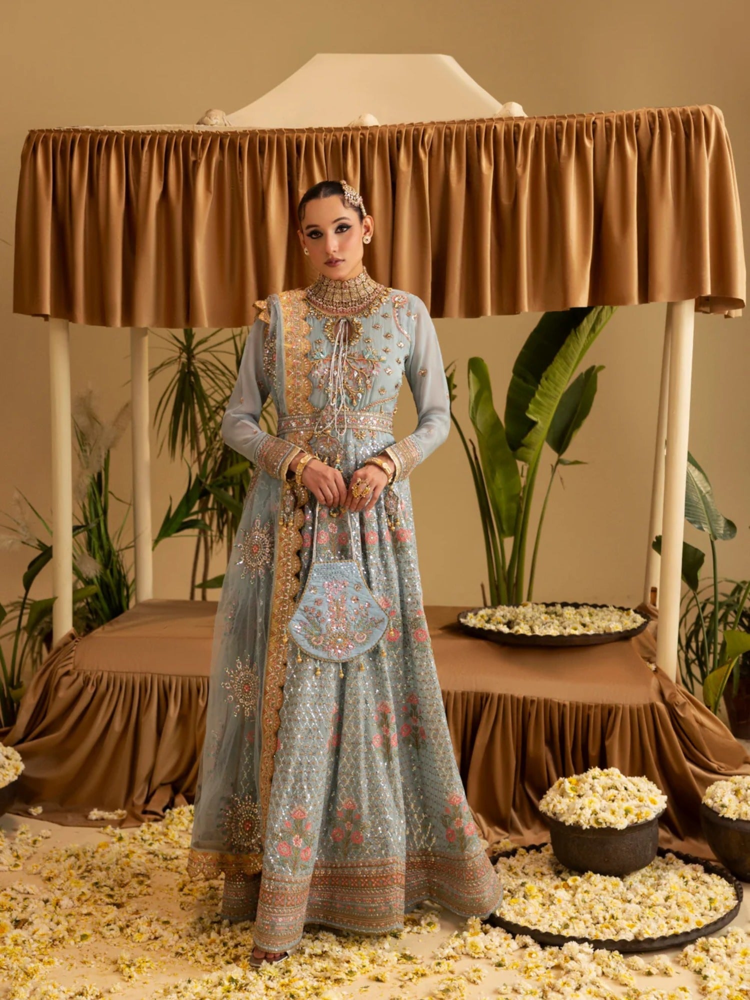 Blue Sara Jahan Rang e Bahar Chiffon Embellished Maxi-SJ-1065