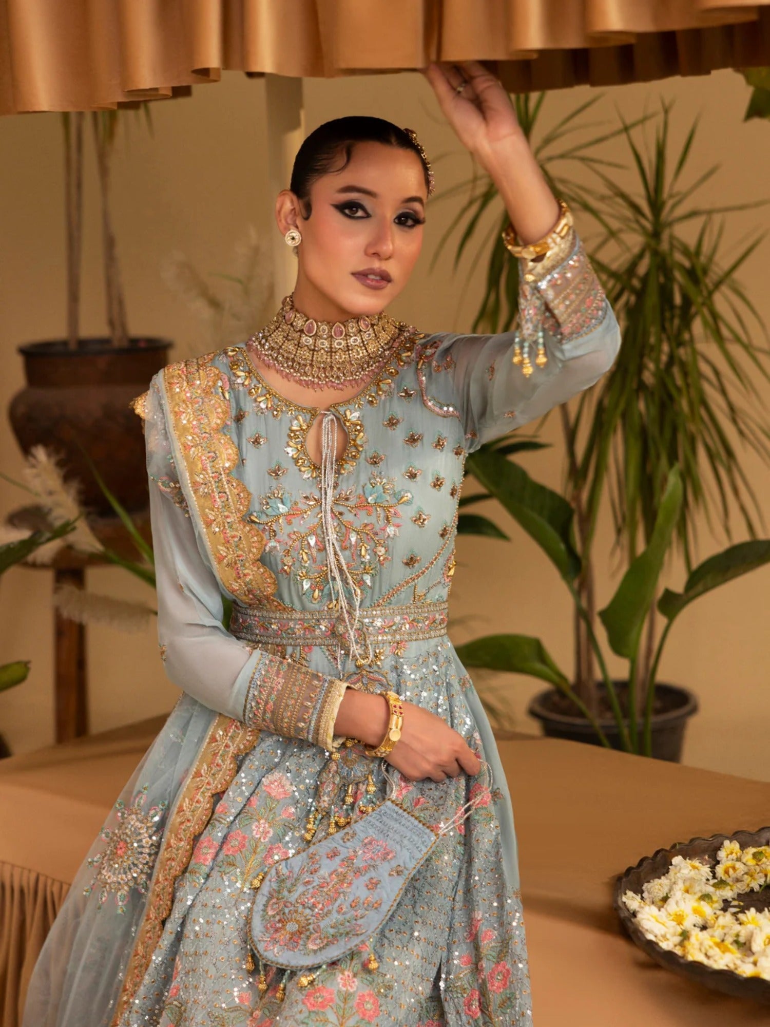 Blue Sara Jahan Rang e Bahar Chiffon Embellished Maxi-SJ-1065