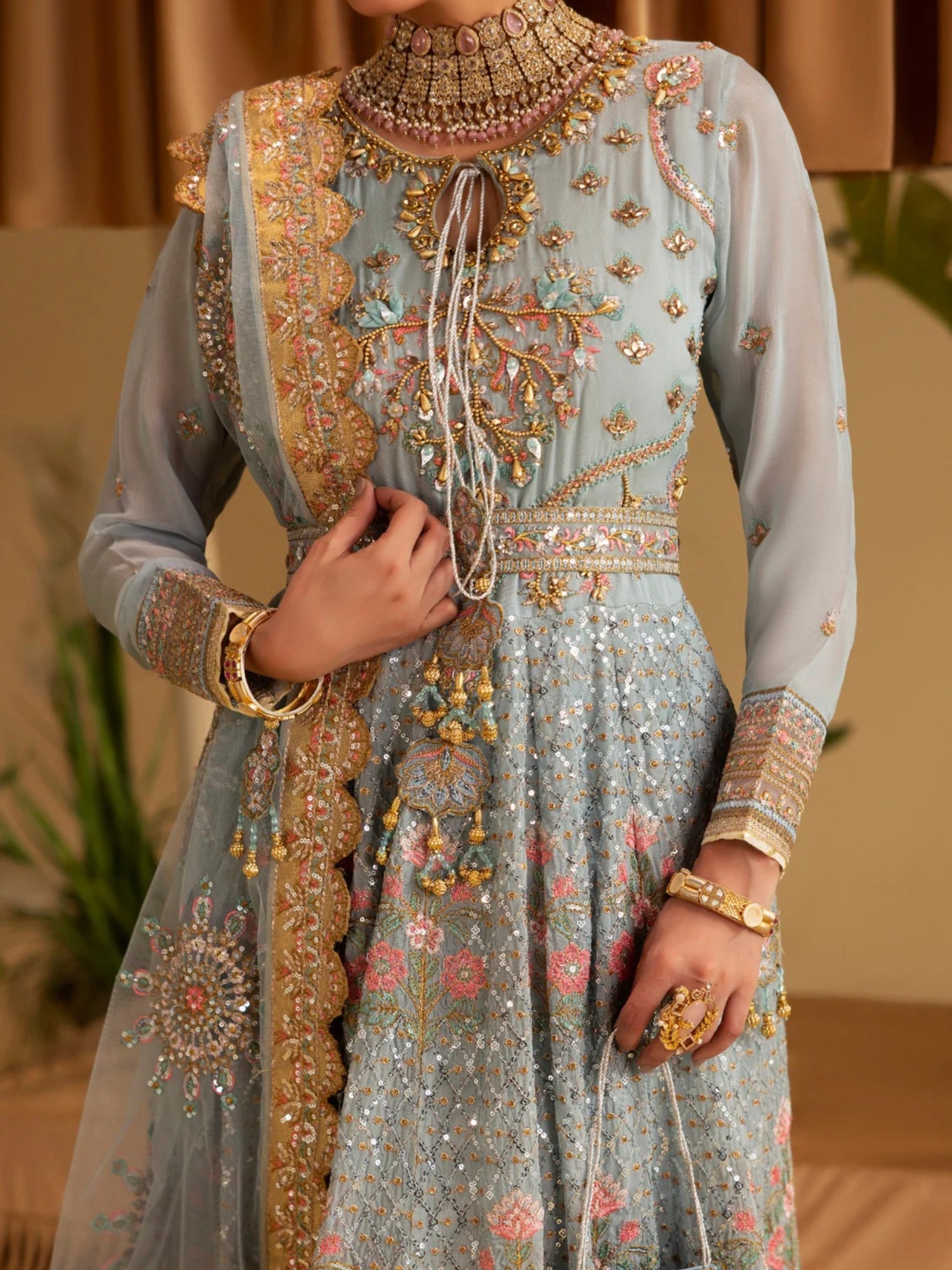 Blue Sara Jahan Rang e Bahar Chiffon Embellished Maxi-SJ-1065