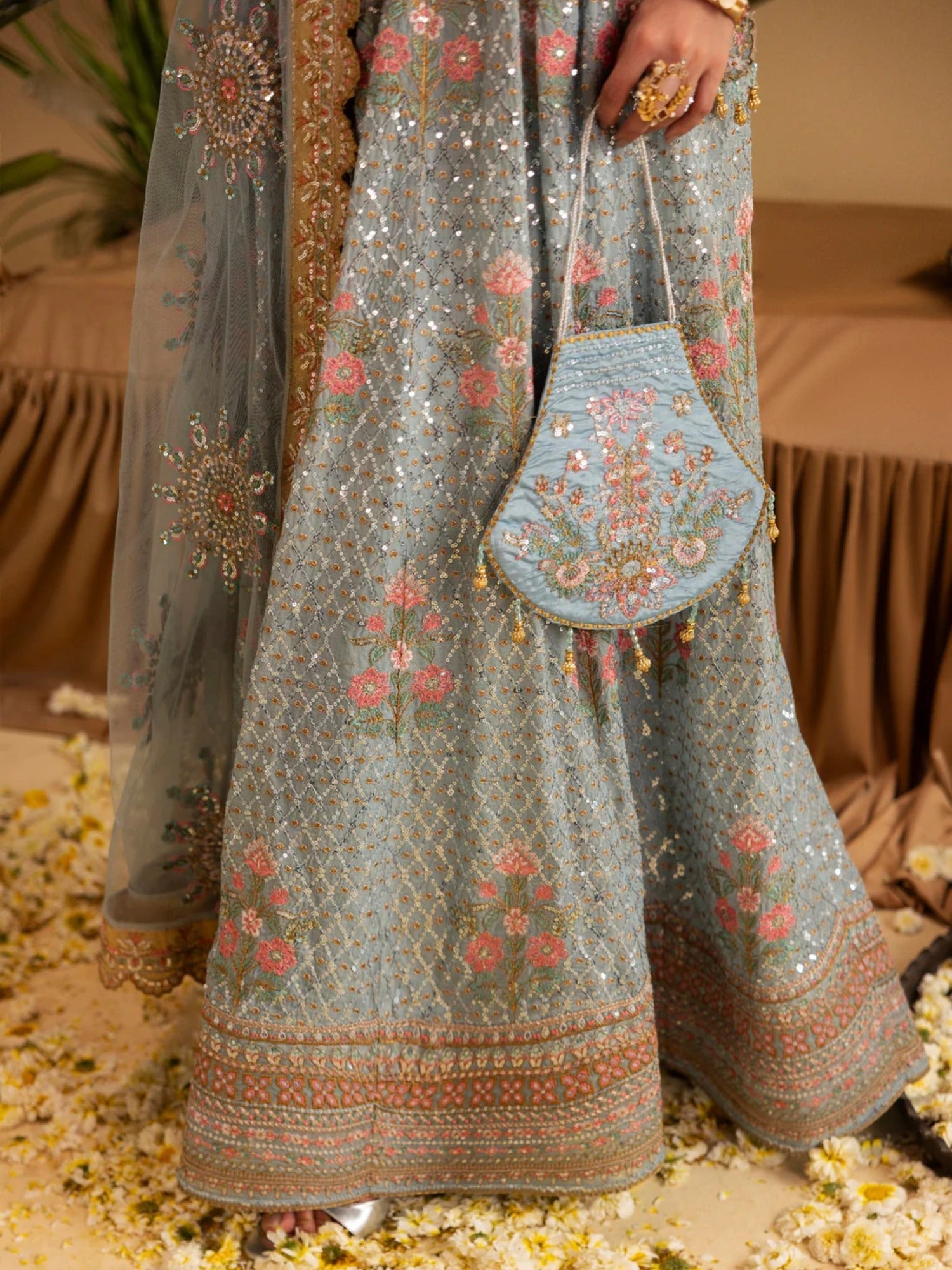 Blue Sara Jahan Rang e Bahar Chiffon Embellished Maxi-SJ-1065