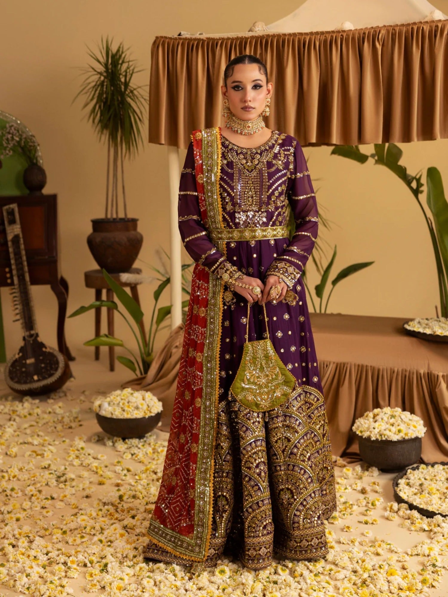 Purple Sara Jahan Rang e Bahar Chiffon Embellished Maxi-SJ-1040