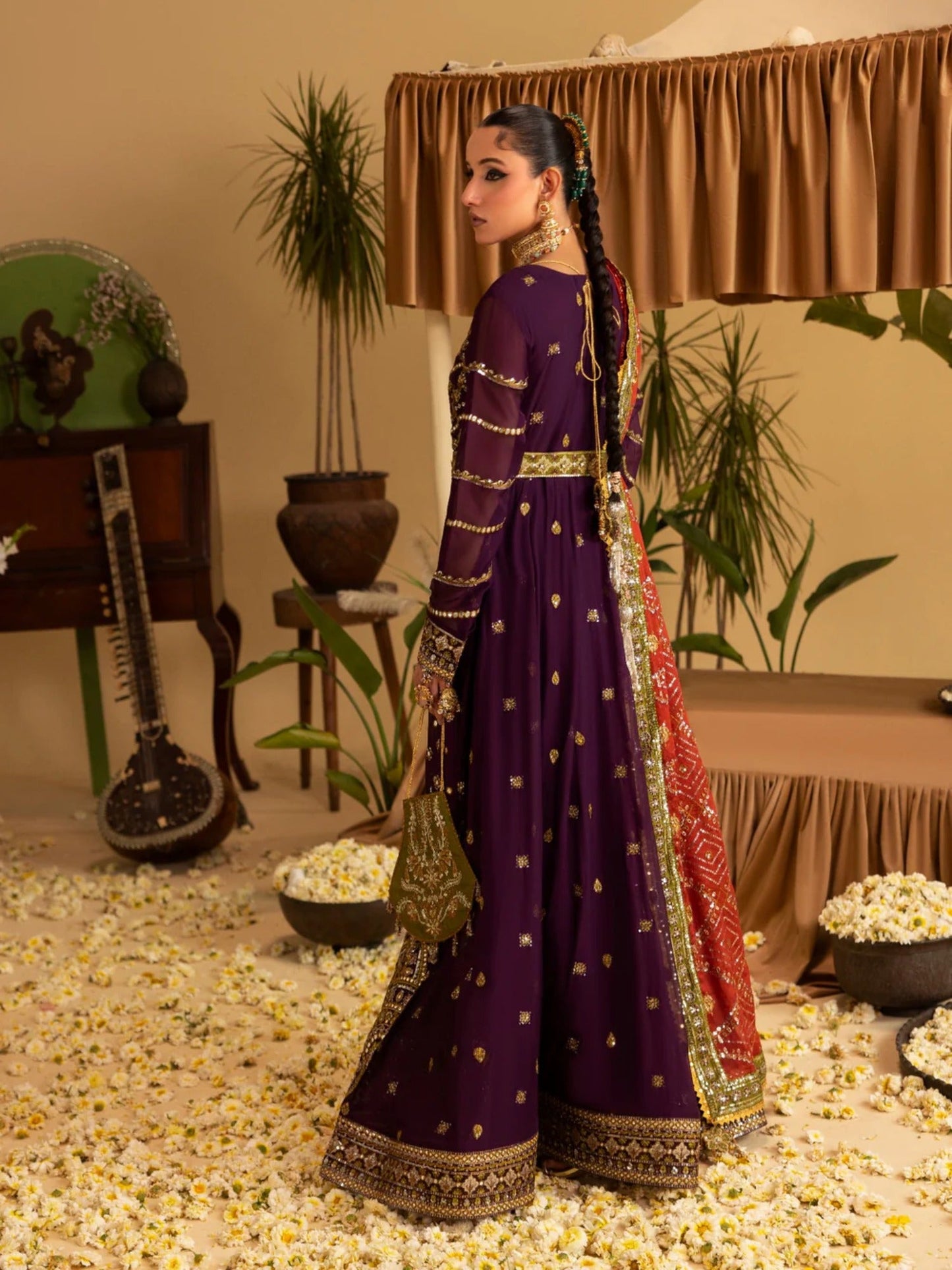 Purple Sara Jahan Rang e Bahar Chiffon Embellished Maxi-SJ-1040