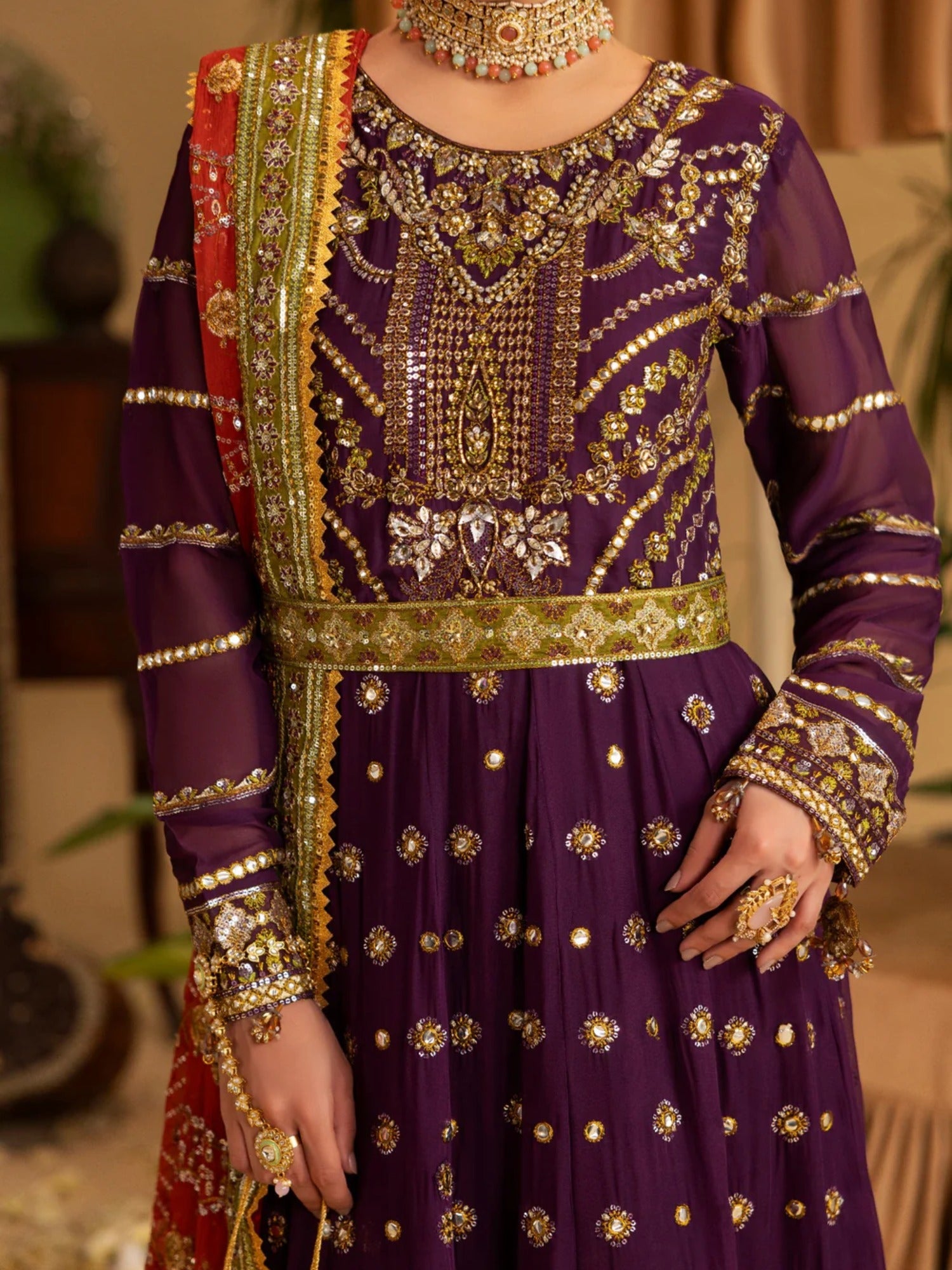 Purple Sara Jahan Rang e Bahar Chiffon Embellished Maxi-SJ-1040