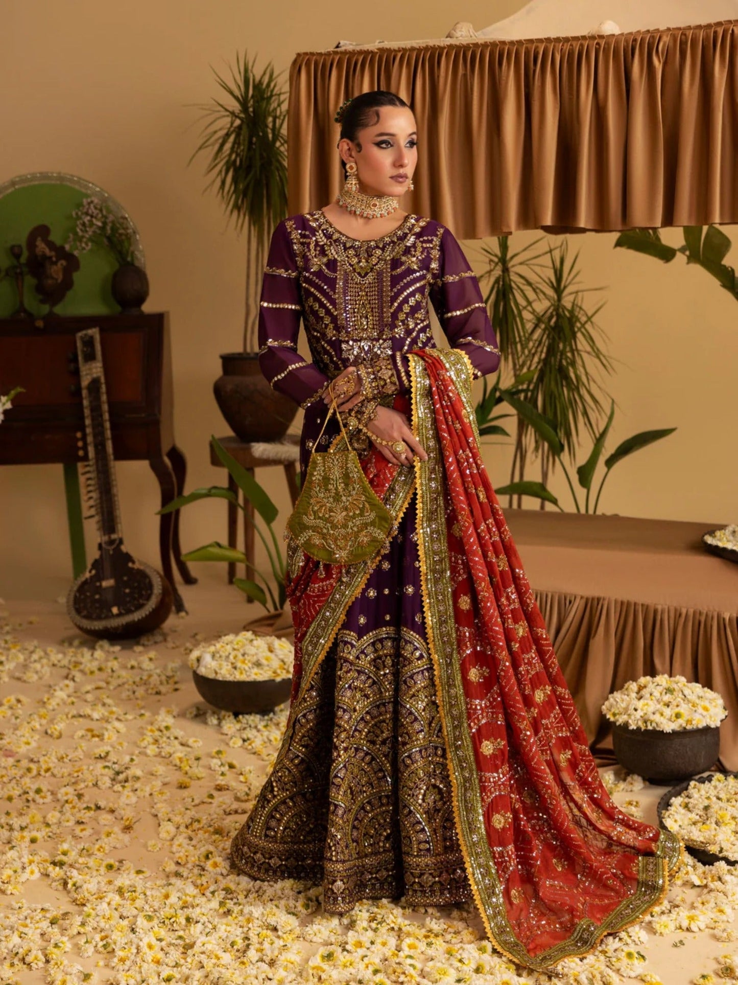 Purple Sara Jahan Rang e Bahar Chiffon Embellished Maxi-SJ-1040