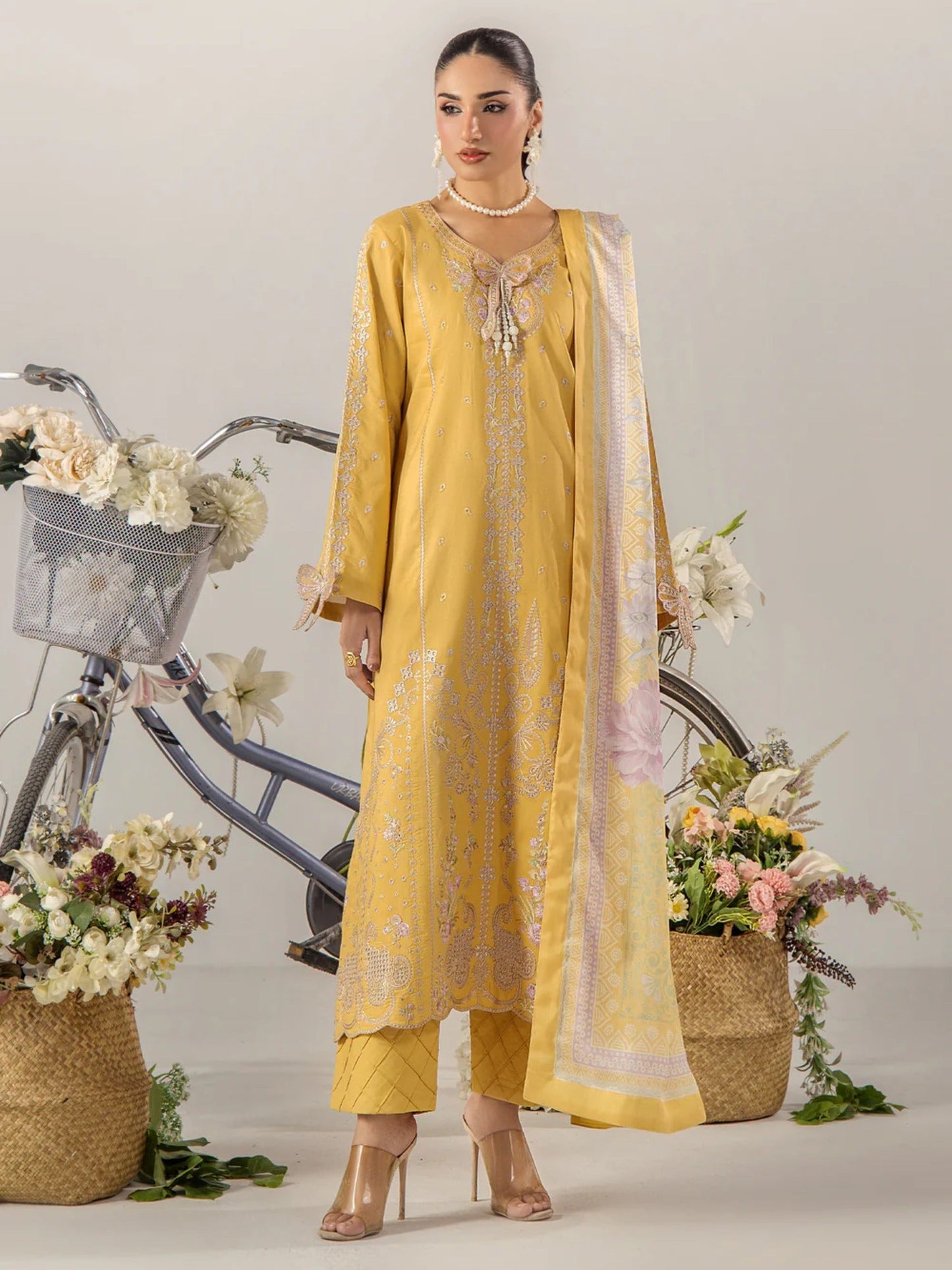 Yellow Sara Jahan Breeze Lawn'26 Embroidered Stitched 3-Piece Suit-SJ-1091