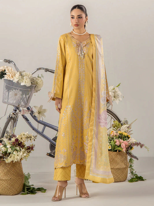Yellow Sara Jahan Breeze Lawn'26 Embroidered Stitched 3-Piece Suit-SJ-1091