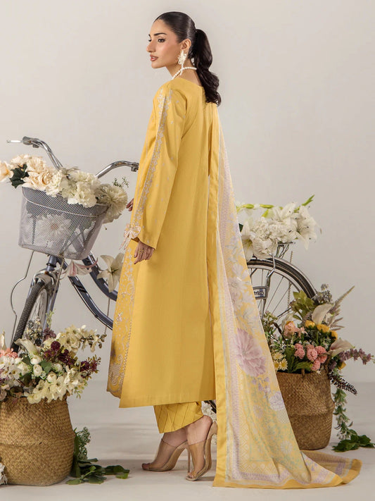 Yellow Sara Jahan Breeze Lawn'26 Embroidered Stitched 3-Piece Suit-SJ-1091