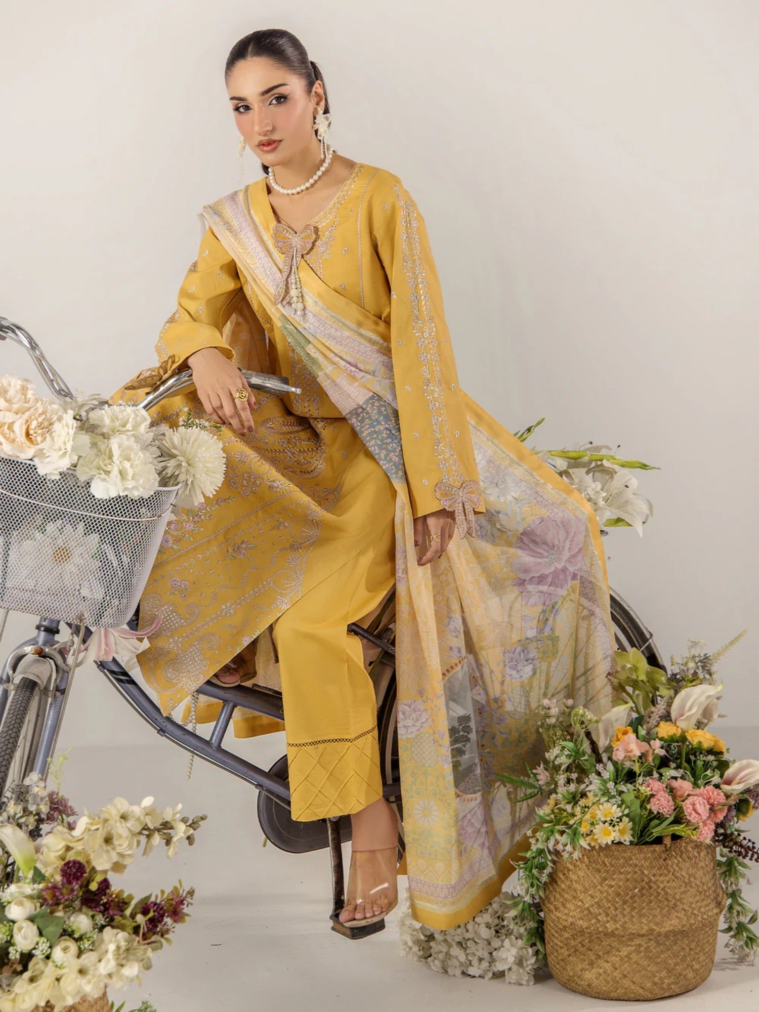 Yellow Sara Jahan Breeze Lawn'26 Embroidered Stitched 3-Piece Suit-SJ-1091