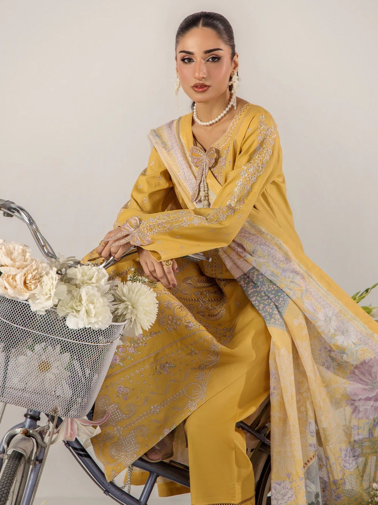 Yellow Sara Jahan Breeze Lawn'26 Embroidered Stitched 3-Piece Suit-SJ-1091
