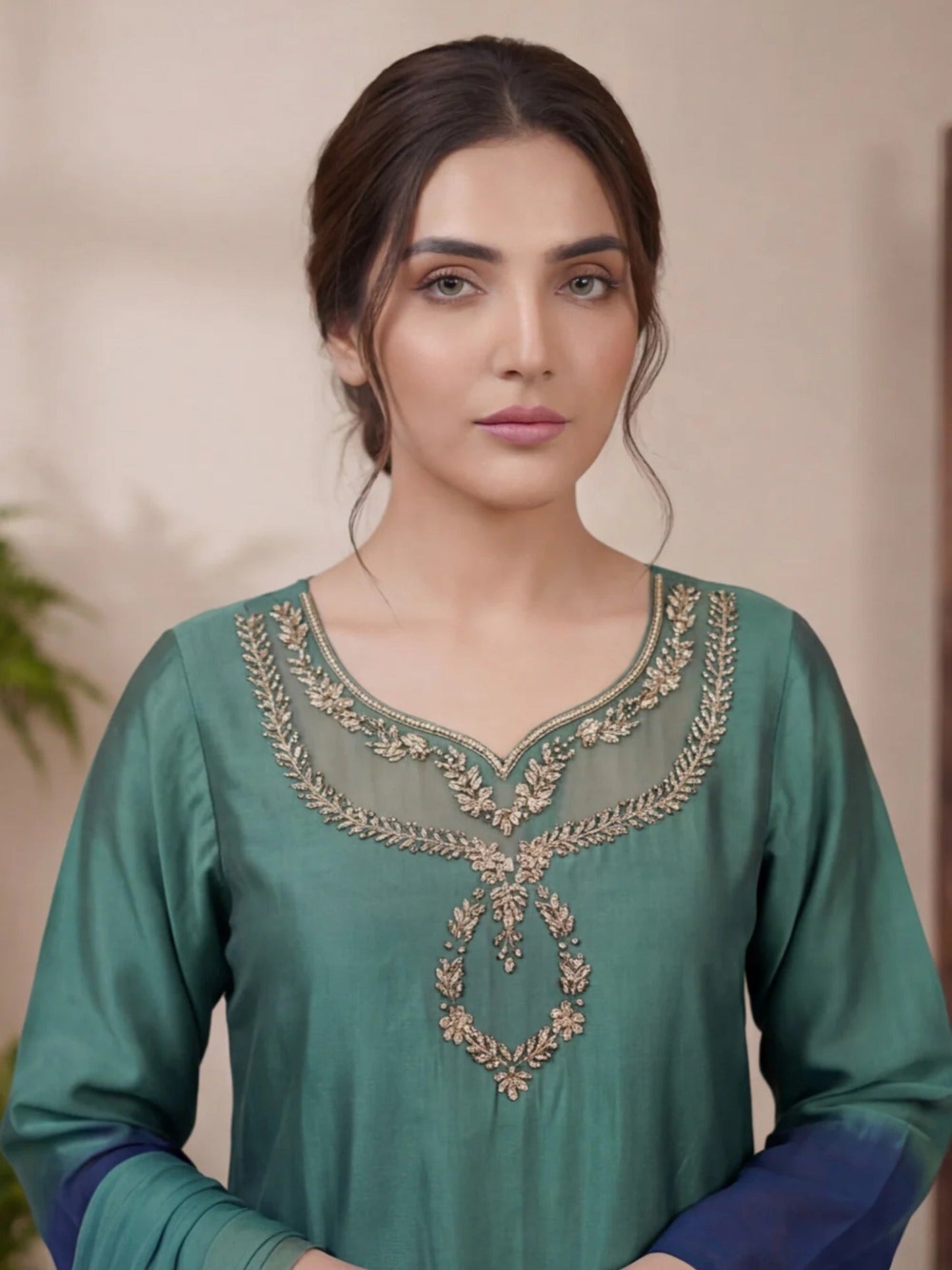 Sara Jahan Silk Embellished Stitched 3-Piece Suit-SJ-203