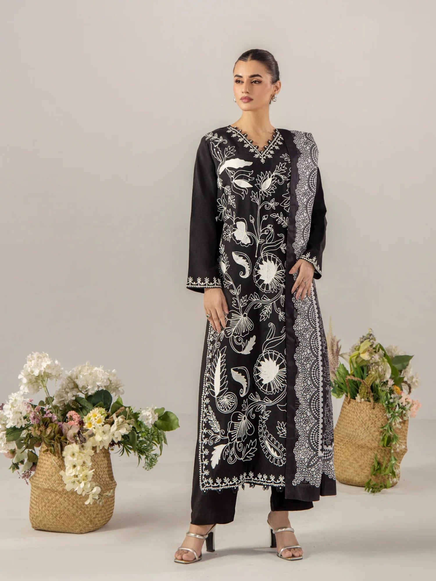 Black Sara Jahan Breeze Lawn'26 Embroidered Stitched 3-Piece Suit-SJ-200