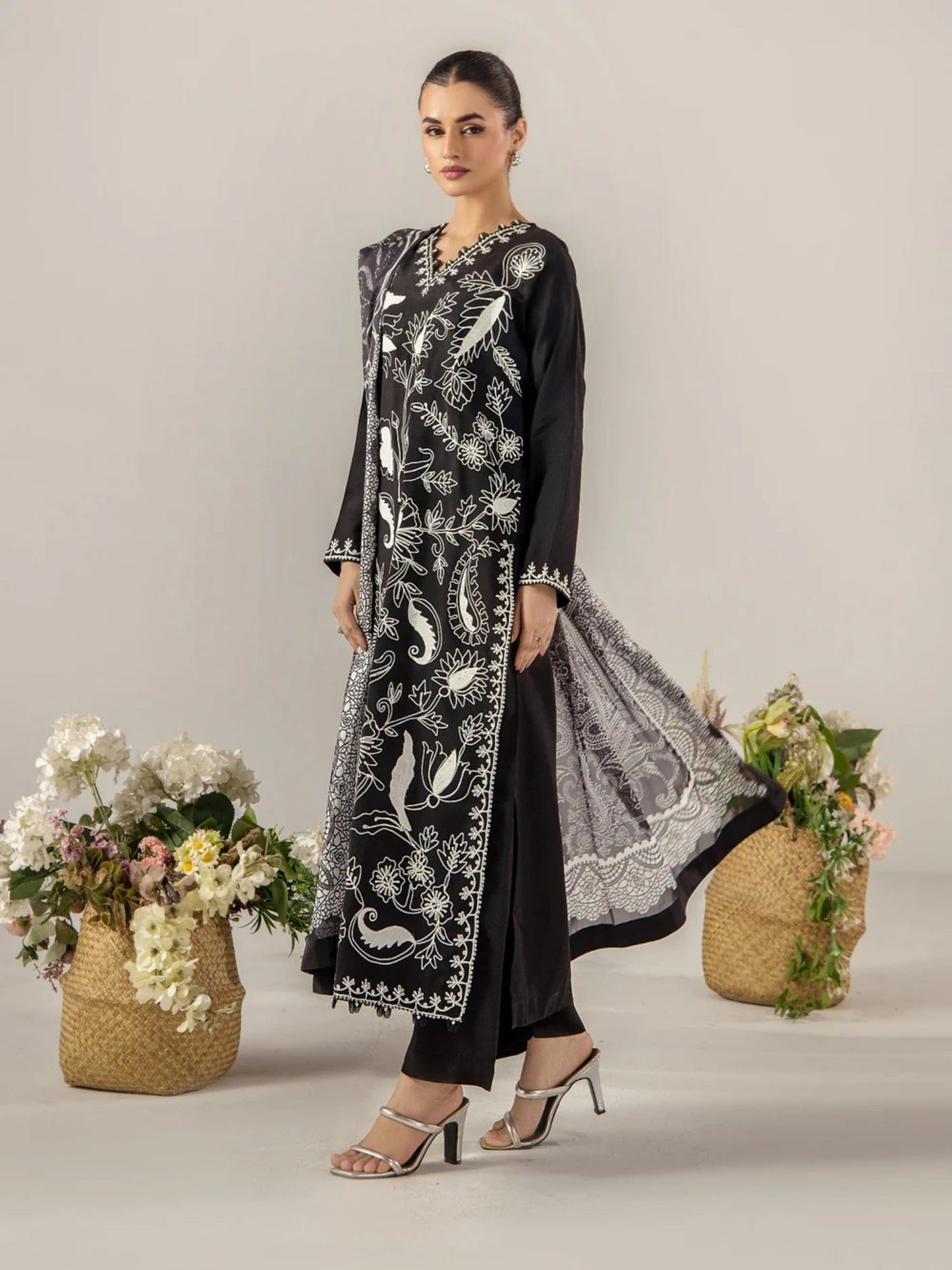 Black Sara Jahan Breeze Lawn'26 Embroidered Stitched 3-Piece Suit-SJ-200