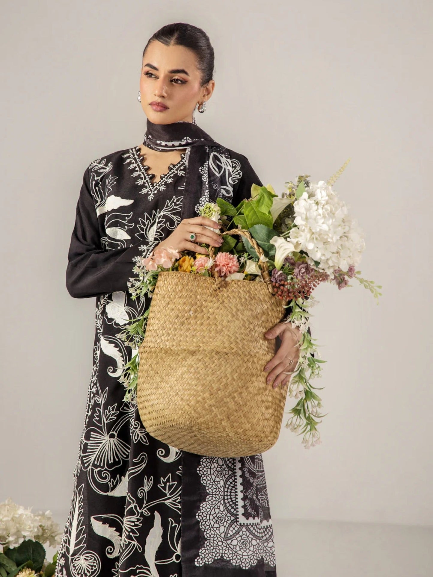 Black Sara Jahan Breeze Lawn'26 Embroidered Stitched 3-Piece Suit-SJ-200